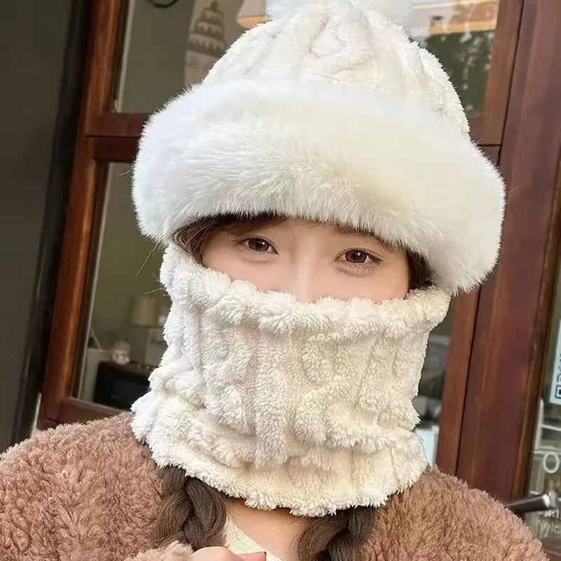 Winter Scarf and Hooded Hat Set Women 