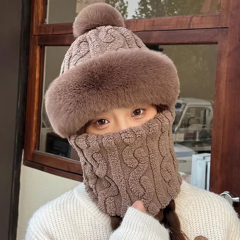 Winter Scarf and Hooded Hat Set Women 