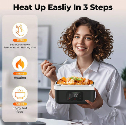 Adult Wireless Electric Heating Lunch Box, 8000Mah Rechargeable Timer Automatic Heating Lunch Box, 1L Portable Self-Heating Food Warmer with Fork and Spoon and Insulated Carrying Bag, Suitable for Office, Picnic, Car and Travel Outdoor Use