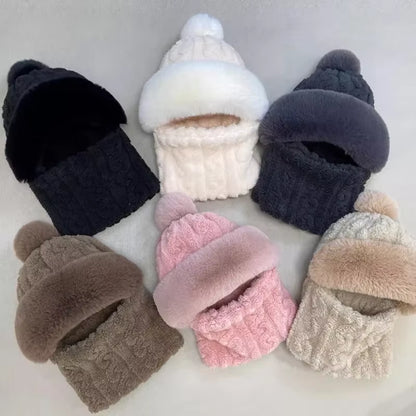 Winter Scarf and Hooded Hat Set Women 