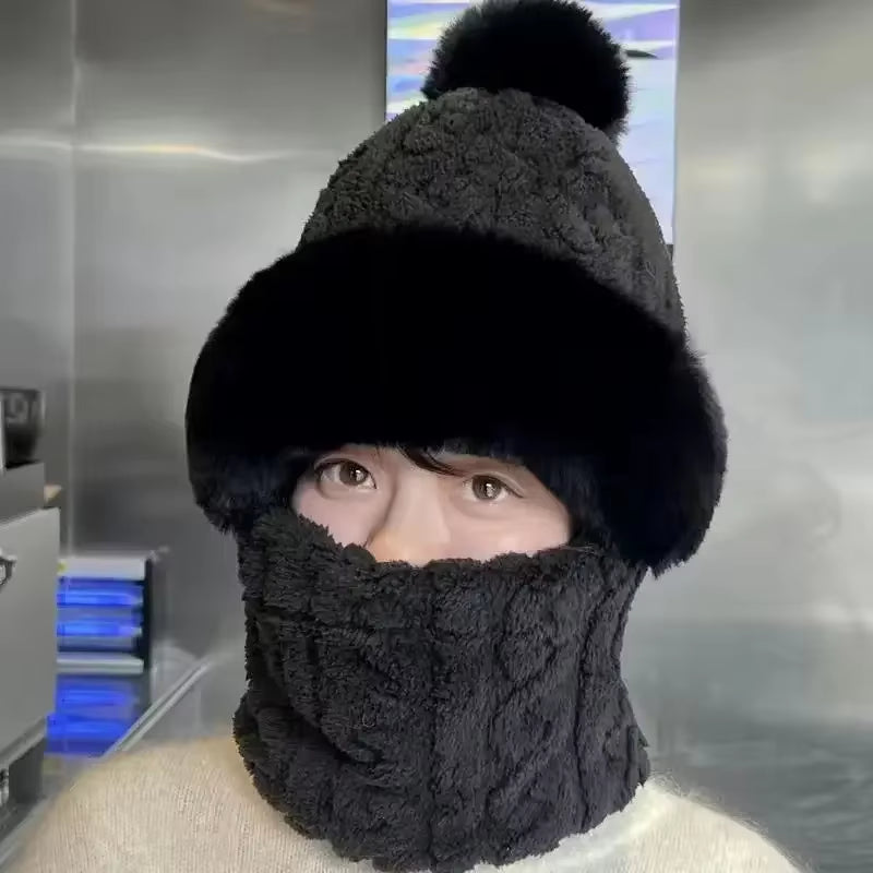 Winter Scarf and Hooded Hat Set Women 